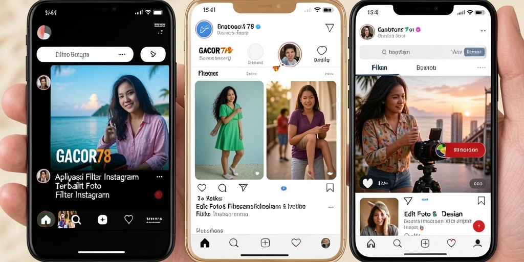 Tampilan antarmuka GACOR78 dengan pilihan filter Instagram yang menarik.