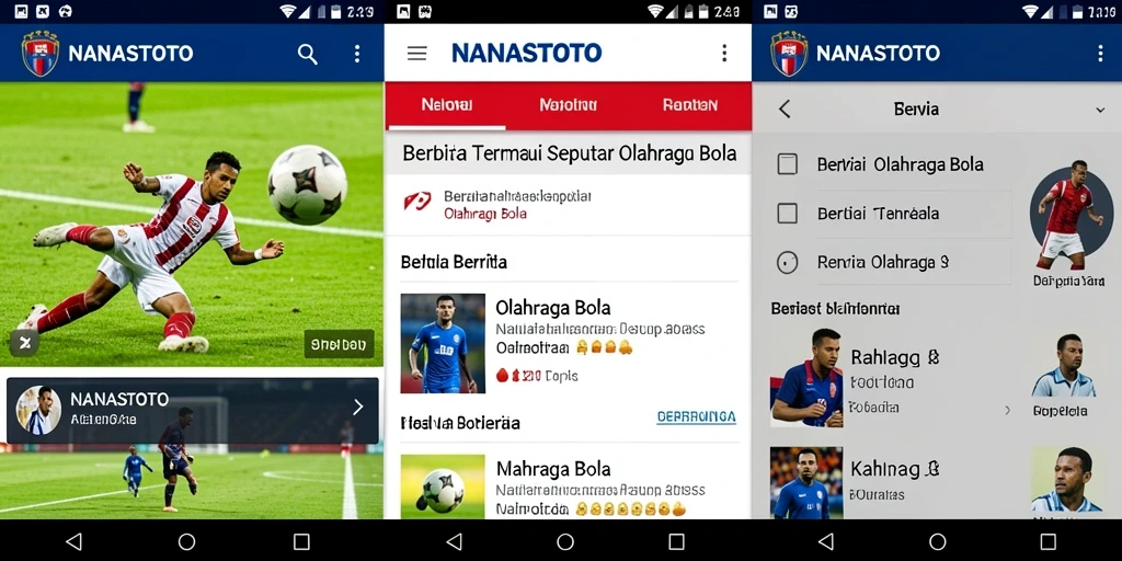 Antarmuka NANASTOTO menampilkan berita olahraga bola terkini.