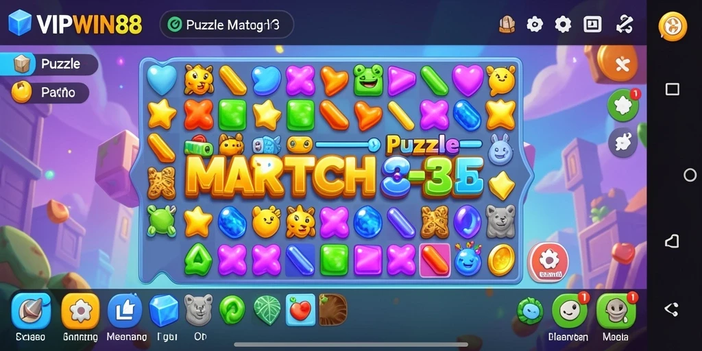 Antarmuka game Puzzle Match-3 yang menarik dan interaktif.